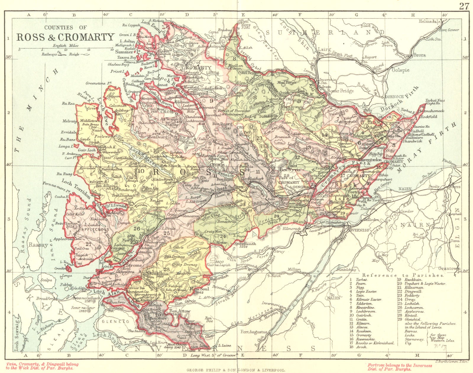 SCOTLAND. Ross & Cromarty. Philip 1891 old antique vintage map plan chart